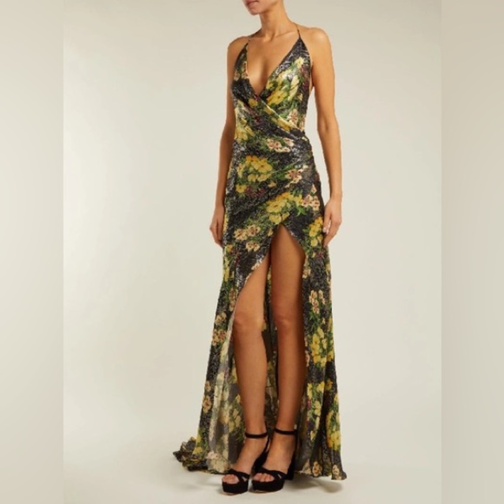 Adriana Igelsias Scarface floral metallic open back gown